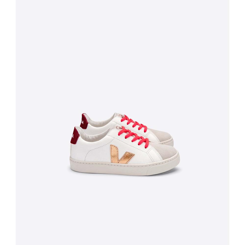 Kids\' Veja ESPLAR LEATHER Sneakers Gold/Red/White | ZA 810OKI